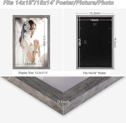 14x18 Frame Distressed Gray, Rustic 18x14 Picture Frame Grey, Art Pic Poster Frame, 14 by 18 Gallery Family Concert Portrait Photo Frame Anniversary/Birthday/Wedding/Thank you/Christmas Gift