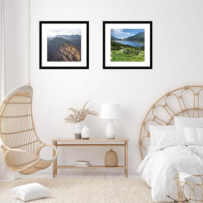 18x18 Picture Frame Set of 2 Black with 14x14 Mat, Display Photo 14x14 with Mat or 18 x 18 Without Mat, Wall Hanging Large 18x18 Poster Frame with Shatter Resistant Plexiglass, 2 Pack, Black