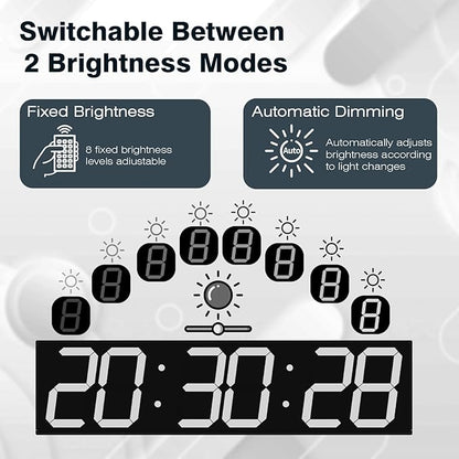 Digital Wall Clock with Large Display, 28.4‘’LED 6-Digit Large Clock with Adjustable Brightness, Multifunction Digital Timer with Countdown and Stopwatch (White)