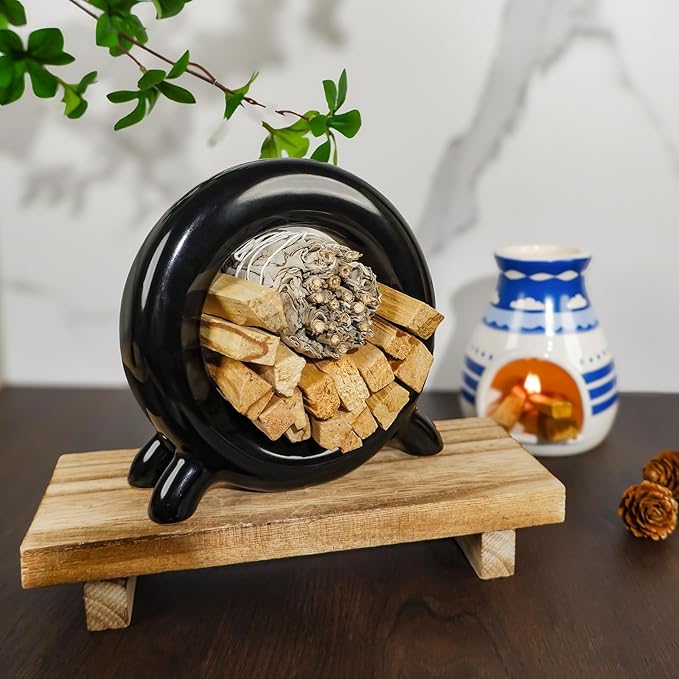 Ceramic Palo Santo Holder Incense Burner for Palo Santo & Sage Sticks, Energy Cleansing, Yoga, Meditation, Zen, Altar Decor & Aromatherapy - 5.5" L x 1.93" W x 5.3" H