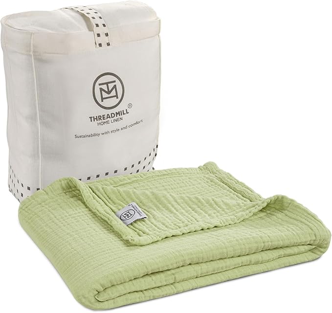 Threadmill Muslin Baby Blanket | 4 Layer Swaddle Blankets for Newborns| Multi-Use Muslin Blankets 41 x 37| Ultra-Soft Breathable Baby Wrap for Boys & Girls| Registry Essential| Sage Green