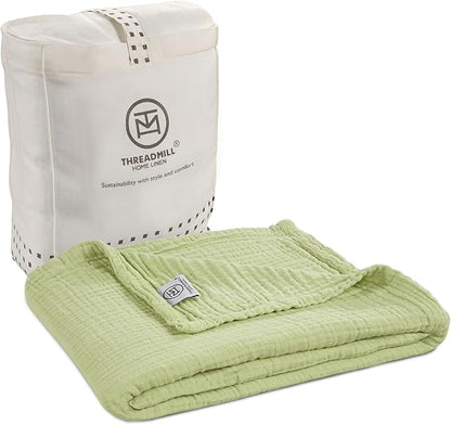 Threadmill Muslin Baby Blanket | 4 Layer Swaddle Blankets for Newborns| Multi-Use Muslin Blankets 41 x 37| Ultra-Soft Breathable Baby Wrap for Boys & Girls| Registry Essential| Sage Green