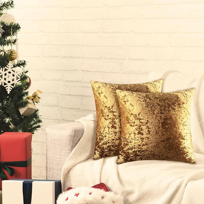 2 Pack 14x14 Pillow Cover Velvet Pillow Covers, Square Throw Pillow Covers for Living Room Decorations Throw Pillow Case, Throw Pillow Cover Cushion Cover for Home Sofa Bedroom Car, Dark Gold