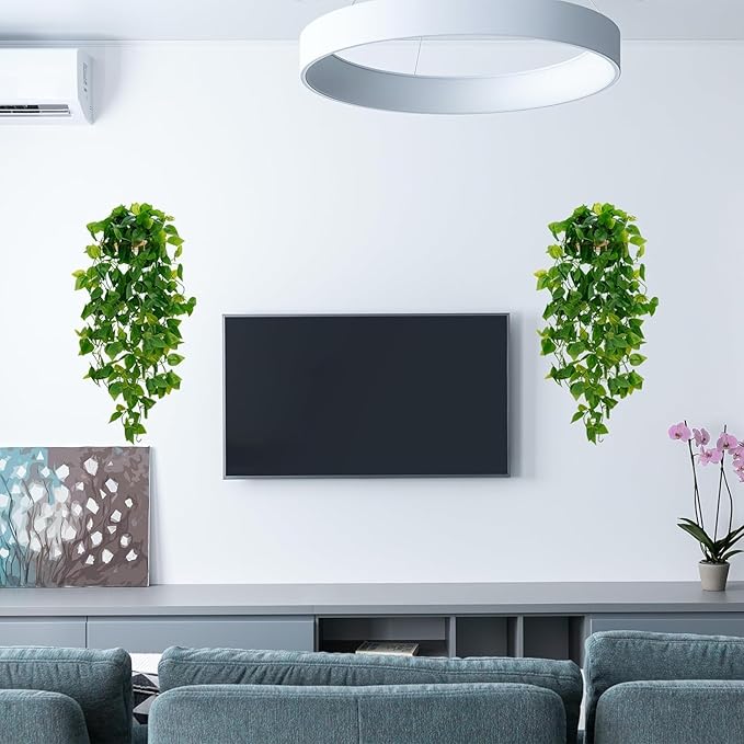 BLEUM CADE Fake Hanging Plants, 4pcs Artificial Hanging Plant, Faux Pothos Vines Greenery for Wall Home Living Room Office Indoor Outdoor Decor (No Baskets)