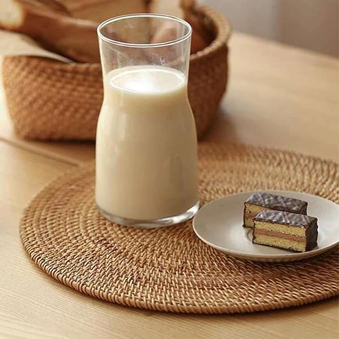 Natural Rattan Woven Placemats; Oval Tableware Mats Anti Slip Multifunctional Placemat (35x35cm Handwoven Trivet).