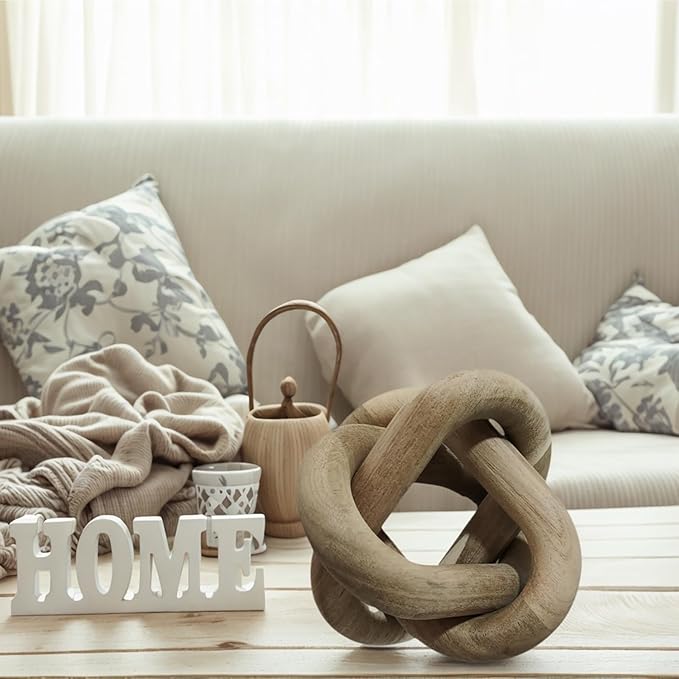 Wood Knot Decor -Coffee Table Decor Shelf Decor Table Books Hand Carved Home Decoration Boho Country Rustic Modern Shabby Chic Style 3 Link Wooden Knot Chain Link Decor (Rustic)