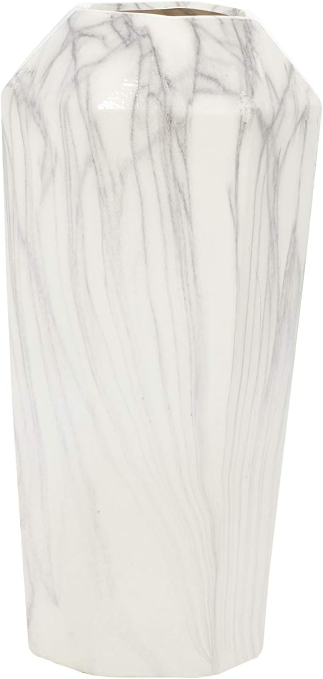 Deco 79 Ceramic Decorative Vase Faux Marble Centerpiece Vase, Flower Vase for Home Decoration 6" x 7" x 14", White