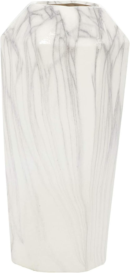 Deco 79 Ceramic Decorative Vase Faux Marble Centerpiece Vase, Flower Vase for Home Decoration 6" x 7" x 14", White