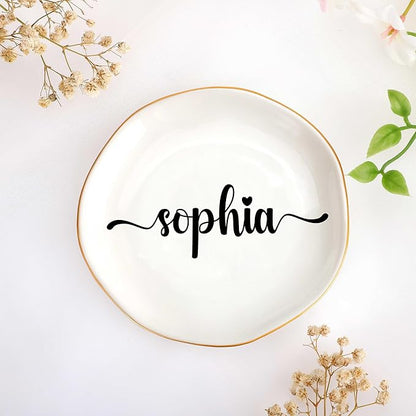 JoycuFF Sophia Personalized Name Ceramic Jewelry Tray, Mothers Day Christmas Anniversary Engagement Birthday Gifts for Women Couples, Trinket Dish for Rings Earrings Necklaces Bracelets Keys