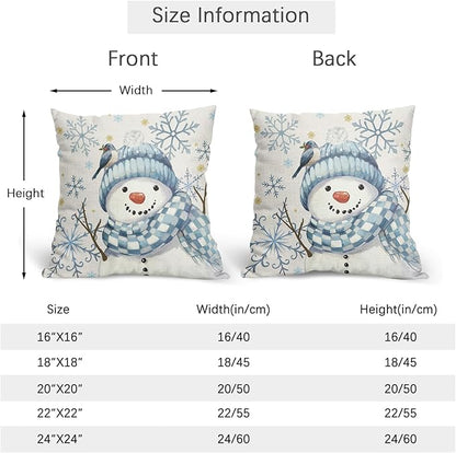 Christmas Pillow Covers 18x18 Set of 2 Blue Snowman Throw Pillow Covers Winter Pillowcase Linen Decoration Farmhouse Bird Cozy Soft Cushion Case Couch for Indoor Outdoor Home Decor