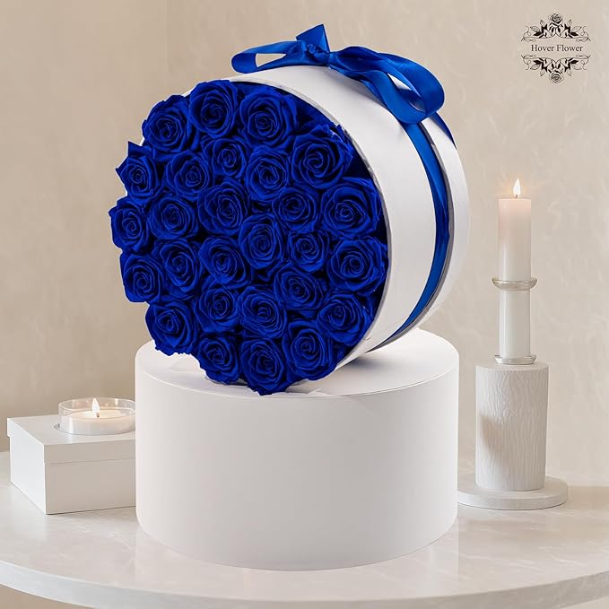27 Forever Roses in Luxury White Box, Eternal Real Roses Birthday Gifts for Women, Preserved Flowers for Delivery Prime, Anniversary, Valentine's Day, Mothers Day for Mom (Blue)