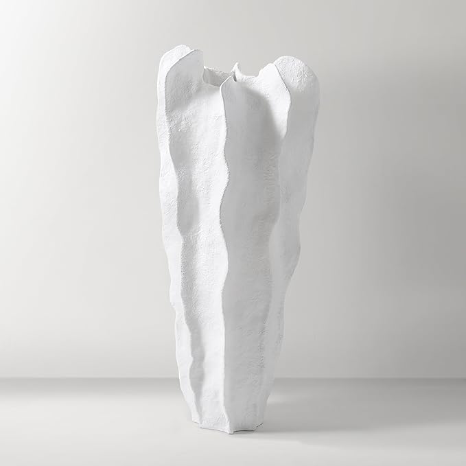 Playa Floor Vase, Organic Modern Sculptural Vase with Textured Finish, Minimalist Statement Piece for Contemporary Home Decor & Interior Design, White