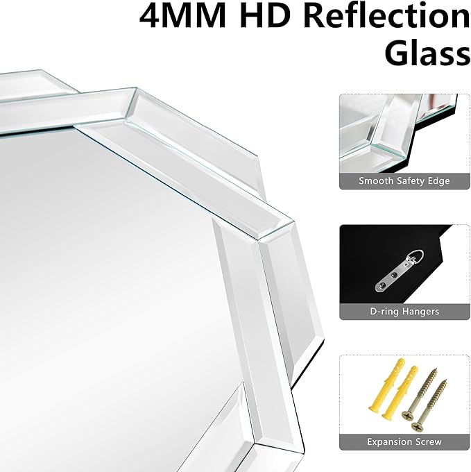 Bathroom Mirror-24”X24” Wall Mirrors Decorative, Beveled Edge Frameless Mirror for Wall, Bathroom, Vanity Room, Bedroom, Living Room and Enterway