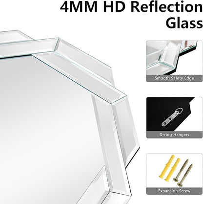 Bathroom Mirror-24”X24” Wall Mirrors Decorative, Beveled Edge Frameless Mirror for Wall, Bathroom, Vanity Room, Bedroom, Living Room and Enterway