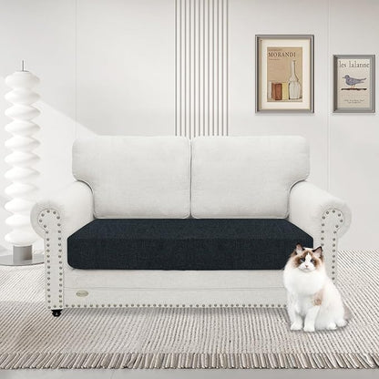 MAXIJIN Waterproof Couch Cushion Covers Stretch Sofa Seat Slipcovers Washable，Sectional Outdoor Cushion Covers with Elastic Bottom for Dogs Pets Kids (1 Pc Loveseat Cushion Cover, Dark Gray)