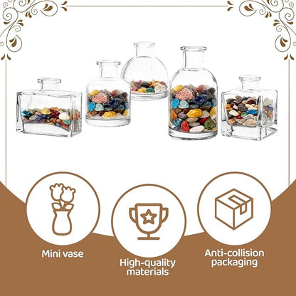 5 Pcs Glass Bud Vases Set, Mini Vintage Bulk Clear Vases for Centerpieces Decor, Cute Tiny Glass Flower Vases for Wedding Party Home Table Decoration