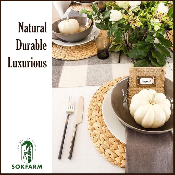 Woven Placemats Set of 6, Table Mats Set of 6, Water Hyacinth Round Placemats for Round Table, Chargers for Dinner Plates, Wicker Chargers for Dinner Plates, Woven Placemat, Place Mats 11.8 in