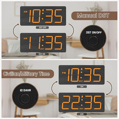 DreamSky Wooden Digital Alarm Clock for Bedroom - Loud Alarm Clock for Heavy Sleepers with Volume Control, Desk Clocks for Living Room with Large Numbers, Dimmer, DST, Wood Decor (Plug in Clock)