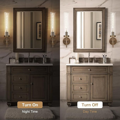 Bronze Wall Sconces, 19.48'' Brushed Brass Knurled Bathroom Sconces Wall Lighting Vanity Light with Clear Glass, Indoor Wall Mount Light for Living Room Mirror Bedroom Stairs