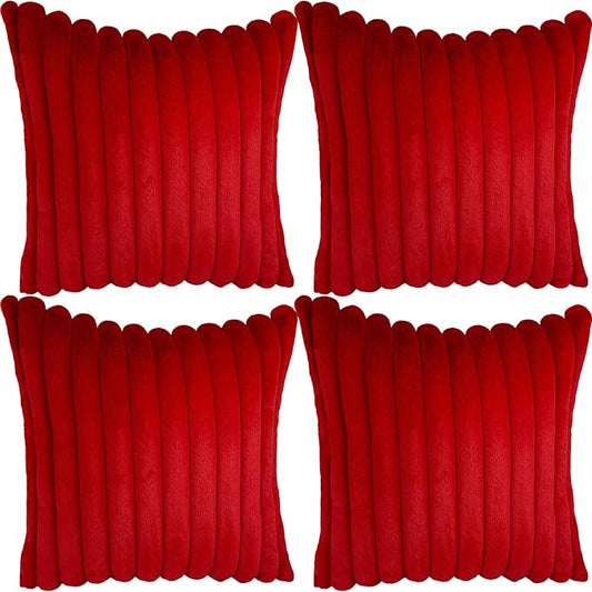 4 Pack 20x20 Pillow Cover Velvet Pillow Covers, Faux Fur Square Throw Pillow Covers for Living Room Decorations Throw Pillow Case, Throw Pillow Cover Cushion Cover for Home Sofa Bedroom Car, Red