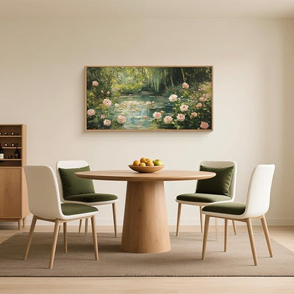 Aryroi Watercolor Flower Tree Framed Canvas Wall Art Set,Natural White Pink Rose Wildflower Wall Decor,Vintage Dark Green Botanical Artwork for Living Room, Bedroom,Farmhouse-40 x20 x1