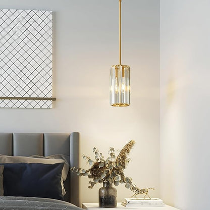 Gold Pendant Lighting Modern Pendant Light Mini Crystal Chandeliers Adjustable Pendant Light Fixture for Kitchen Island Dinning Room Corridor Bedroom (Gold 1-Light)