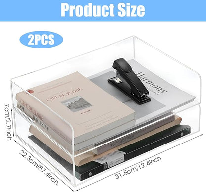 2 Pack Stackable Acrylic Paper Organizer Tray Clear Desk Letter Tray for Office A4 Size Clear Workspace Office Supplies Organizers Transparent Document Sorter