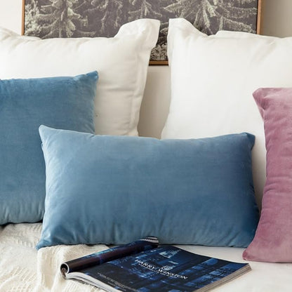 MIULEE Velvet Throw Pillow Covers 12x20 Inch, Pack of 2 - Light Blue, Soft Solid Lumbar Decorative Pillow Covers Modern Luxury Home Decor for Spring Couch Sofa Bedroom Livingroom