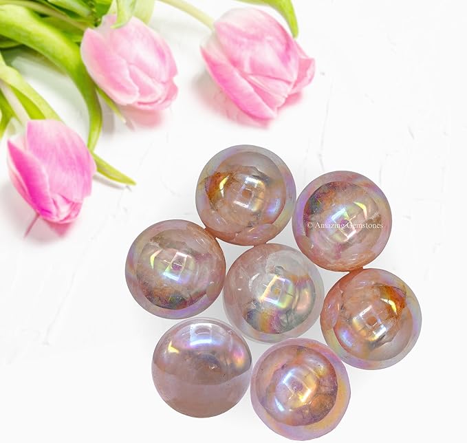 Amazing Gemstone Angel Aura Rose Quartz Crystal Ball - 1" Inches Crystal Sphere Meditation Balls for Witchcraft and Decorative Balls - Crystals and Healing Stones Beginners Gift (Pack of 1)