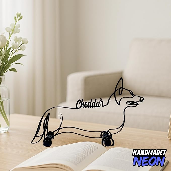 Personalized Corgi Dog Minimalist Sculpture, Custom Dogs Name Metal Desk Decor, Decorative Aesthetic Table Sign Gifts for Officer, Friends, Animal Lover, Kids, Mom, Dad
