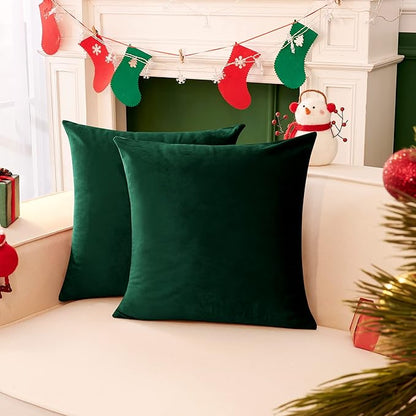 Deconovo Velvet Throw Pillow Covers 16x16 Inch, Decorative Soft Couch Pillow Covers for Home Decor Sofa Car Living Room Bedroom, Set of 2, Emerald Green