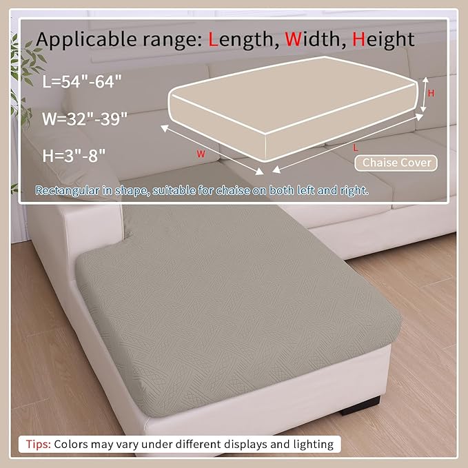 hyha Waterproof Couch Cushion Covers for Sectional Sofa, Sofa Slipcover Washable, Sectional Chaise Lounge Couch Covers L Shape for Pets with Elastic Bottom(Chaise, Taupe)