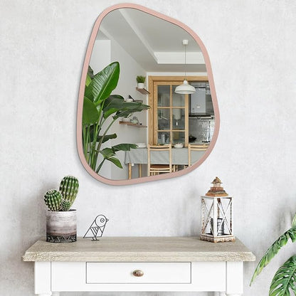 Irregular Wall Mirror 26"x18", Asymmetrical Large Bathroom Mirror Wood Framed Modern Artistic Decorative Vanity Mirrors for Bedroom Living Room Entryway Hallway