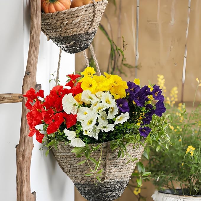 Artificial Silk Flowers for Outdoor Decoration,12 Bundles Faux Flowers Colorful Morning Glory with Eucalyptus Fake Plants Greenery UV Resistant for Outside Front Door Planter Porch Patio Yard
