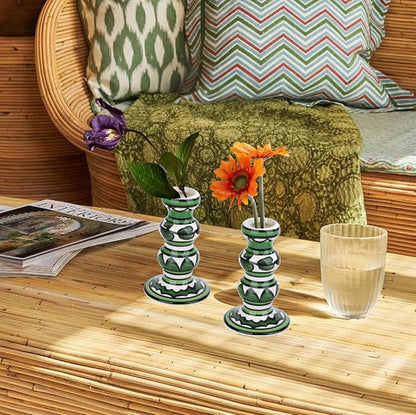 Vixdonos Painted Ceramic Vase Colorful Bud Vase Set of 3 Small Flower Vase Rustic Mini Vases in Bulk for Home Decor, Wedding and Dinner Party(Green)