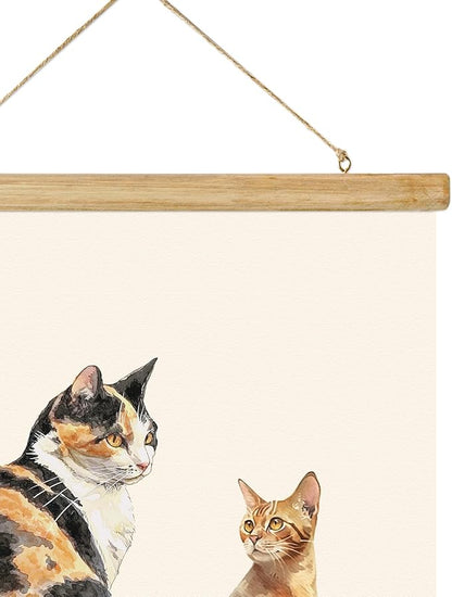 ABoby Vintage Cat Breeds Chart Posters - Pet Wall Art for Homes and Offices - Retro Style Painting with Wood Frames - Ready to Hang