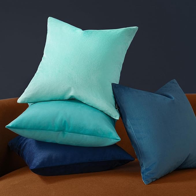 Phantoscope Pack of 2 Velvet Decorative Throw Decorative Pillow Cover Soft Solid Square Cushion Case for Couch Teal 20 x 20 inches 50 x 50 cm