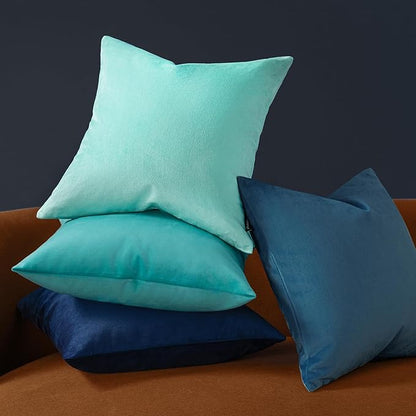 Phantoscope Pack of 2 Velvet Decorative Throw Pillow Covers Soft Solid Square Cushion Case for Couch Turquoise 18 x 18 inches 45 x 45 cm