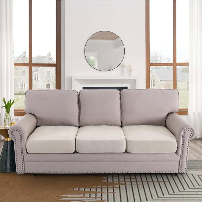 H.VERSAILTEX Individual Cushion Covers Stretch Couch Covers Soft Suede Sofa Cushion Covers Washable Cover for Sectional Sofa(3 Piece Sofa Cover,Natural)