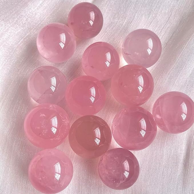 Natural Clear Quartz Crystal Sphere with Stand，5PC Real Crystals Ball, Clear Quartz Small Ball Decor (Rose Quartz Ball)