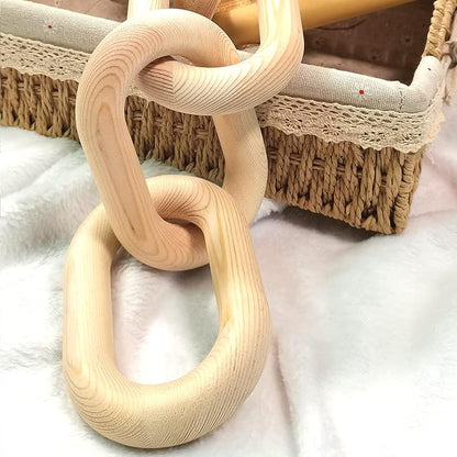 Wood Chain Link Decor, Shelf Decor Accents 5 Link Chain Boho Pine Wood Carved Modern Home Decor，for Farmhouse Living Room Bedroom Bookshelf Porch Coffee Table Decor(Wood Color)