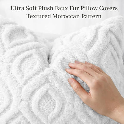 decorUhome Spring Euro Sham Throw Pillow Covers 24x24 Inch Set of 2, Soft Plush Faux Wool White Solid Couch Pillow Covers, Accent Farmhouse Neutral Square Pillow Cases for Sofa Bed Living Room