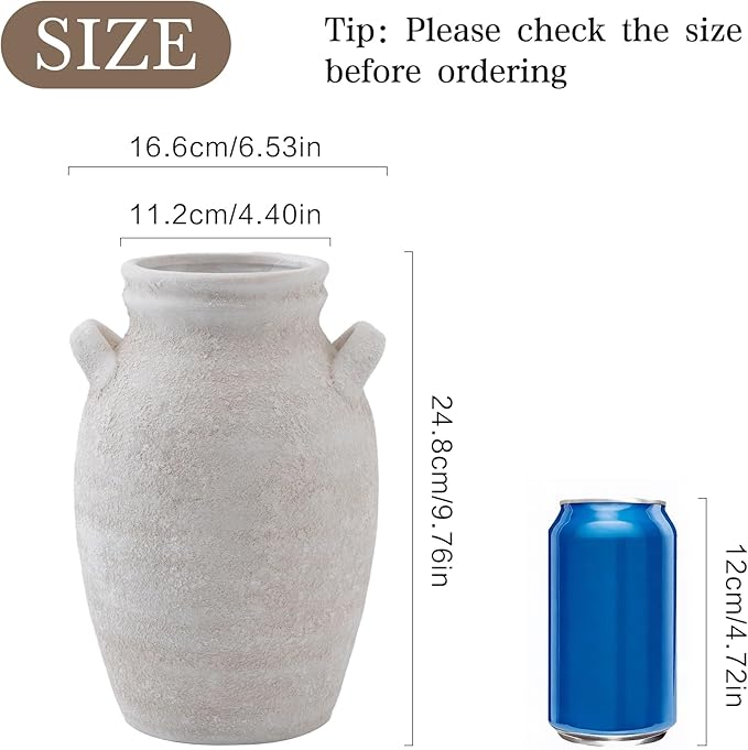 Ceramic Flower Vase Home Decor, 9.76 Inch Large White Decorative Vase, Rustic Farmhouse Vase for Living Room Bedroom Kitchen Table Office Centerpiece Decorations, Holiday & Wedding