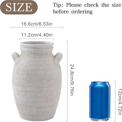 Ceramic Flower Vase Home Decor, 9.76 Inch Large White Decorative Vase, Rustic Farmhouse Vase for Living Room Bedroom Kitchen Table Office Centerpiece Decorations, Holiday & Wedding