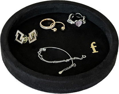 COLLECTIVE HOME - Velvet Jewelry Tray, 6" Monogrammed Jewelry Dish, Smooth Velour Display Dish for Rings, Earrings, Necklaces, Makeup, Personalized Gifts for Women (Black-f)