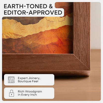 Homeforia 11x8 Picture Frame Brown, High End Dark Oak 8x11 Walnut Wooden Frames with Mat 6x9 Photo, 8 x 11 Wood Frame Matted to 6 by 9 Print, Wall or Tabletop Frame, Tempered Glass, Wall Kit, Set of 1