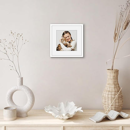 Americanflat 8x8 Picture Frame with Shatter-Resistant Glass - Use as 6x6 Frame with Mat or Display 8x8 Photo Without Mat - Streamline Collection - Square Frames for Tabletop or Wall - White
