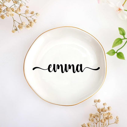 JoycuFF Emma Personalized Name Ceramic Jewelry Tray, Mothers Day Christmas Anniversary Engagement Birthday Gifts for Women Couples, Trinket Dish for Rings Earrings Necklaces Bracelets Keys