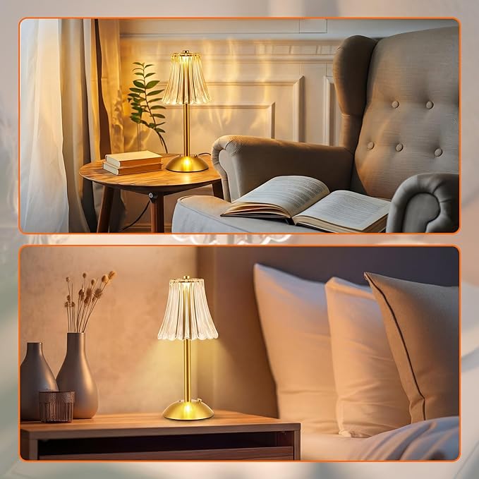 Liliful 6 Pcs Cordless Table Lamp Rechargeable Touch LED Small Gold Portable Battery Operated USB-c Desk Lamp 3 Color Dimmable for Bedroom Living Room Dining (Gold,Rose Style)