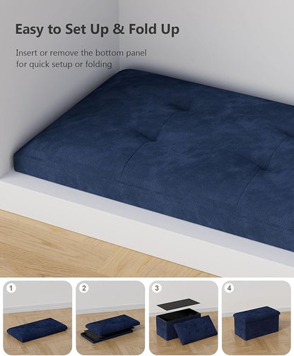 Folding Storage Ottoman Bench, Multi-Functional Ottoman Foot Rest, End of Bed Bench, Storage Chest for Living Room, Bedroom, Hallway, Entryway, Holds Up to 600 lbs (Navy Blue, 30 Inches)